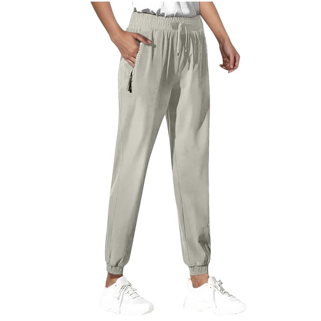 Casual Pants for Women, Elastic Waist with Drawstring and Zipper Closure, Printed Letter Design, Full-Length Jogger Style, Breathable Polyester, Summer Daily Wear