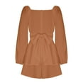 thumbnail image 4 of Usmixi Summer Dresses for Women Party Formal High Waist Ruffle Layer Hem Mini Dresses Long Sleeve V-Neck Solid Short 2023 Casual Dress Brown s Under $5, 4 of 5