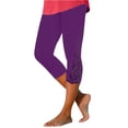 thumbnail image 2 of Minjewel Women's Casual Stretch Cropped Capri Leggings with Lace Stitching and Cutout Design,Comfortable Fit for Daily Wear,Purple,S, 2 of 8