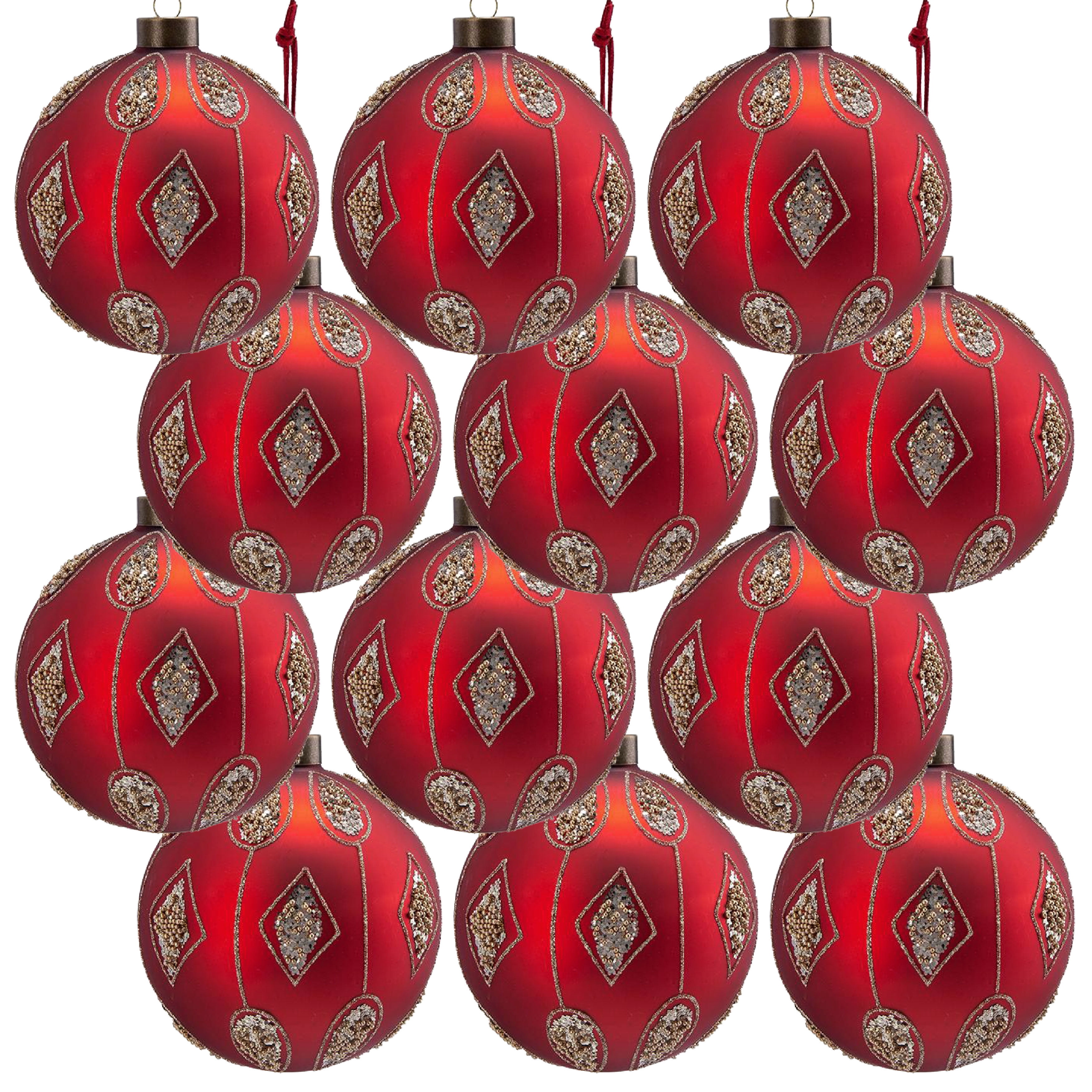 Set of 12 Glass Christmas Ball Ornaments with Glitter and Painting Design by Riccardo Tree Decor