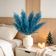 thumbnail image 5 of 14.17 Inch Blue Glitter Artificial Leaf Spray, Glittered Foliage Stem Pick, Decorative Twig for Christmas Tree, Wreath, Vase, Wedding, Party Indoor Holiday Decoration, 5 of 5
