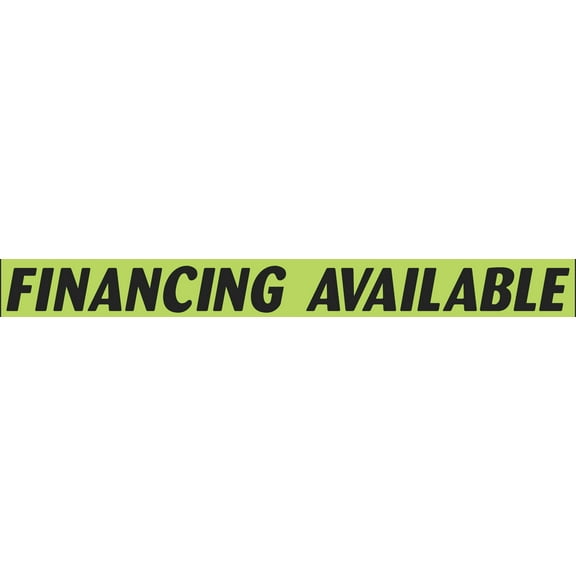 Rectangular Slogan Windshield Sticker - Black/Neon Green - "Financing Available" - 14 1/2ʺL x 2 3/4ʺH - Pack of 12