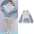 thumbnail image 4 of Sudadera de felpa YONGSHENG para mujer con capucha de gran tamaño color azul y blanco, 4 of 5