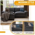 thumbnail image 3 of Linor Cloud Couch with Ottoman, Velvet and Wood Deep Seat Sectional Sofa, Deep Gray, 3 of 7