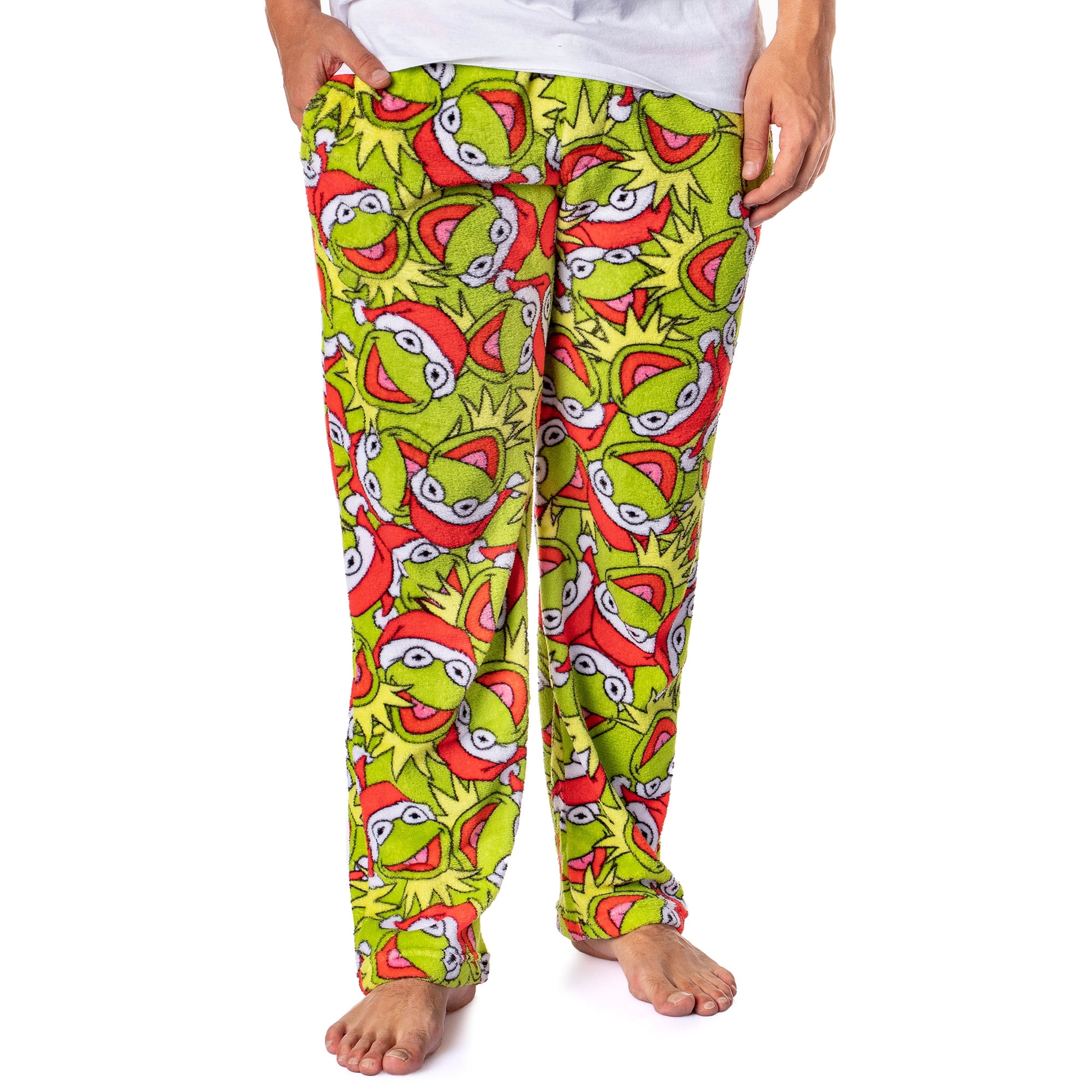 The Muppets Men's Kermit Santa Minky Plush Fleece Pajama Pants (Medium ...