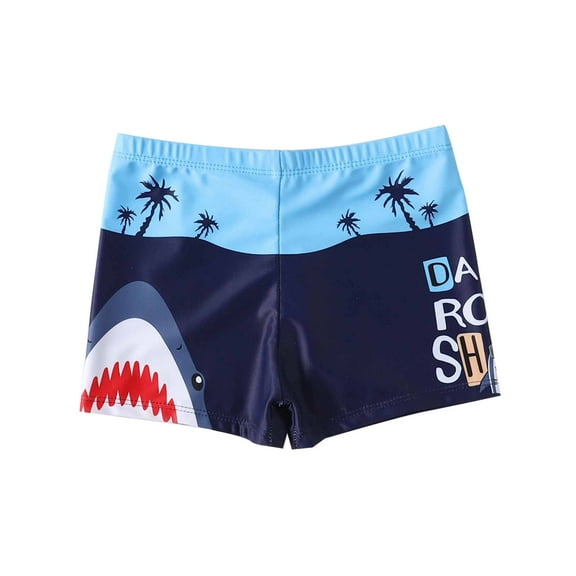 WREESH Kids Boys Swim Trunks Cotton Boxer Briefs Children's Swimsuit Print Swimwear Flat Angle with Rope Bathing Suits Blue