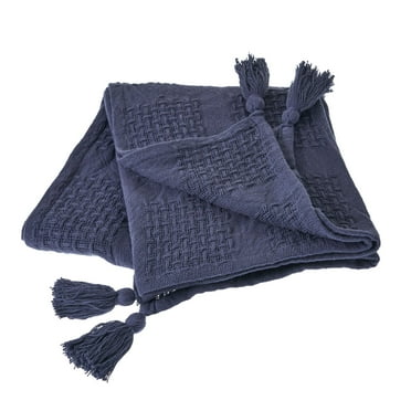 Laddha Home Designs Indigo Blue Criss Cross Throw Blanket with Tassels 50" x 60"