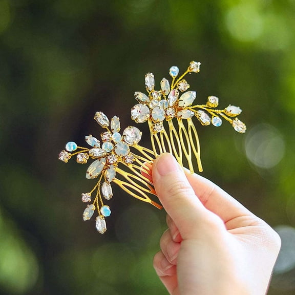 Rhinestone Bride Wedding Hair Combs Gold Crystal Wedding Headpiece Glitter Bridal Hair Jewelry Accessories for Women and Girls(Pack of 2)