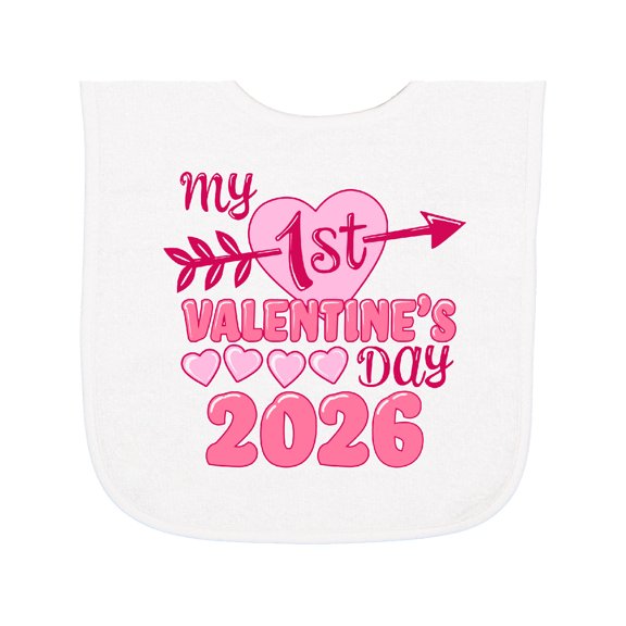 Inktastic My First Valentine 2026 Heart and Arrow Baby Terry Cloth Bib