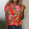 thumbnail image 2 of Penkiiy Chinese DongBei Style Flowers Graphic Tees Shirt for Women Women's Tops Flower Printing Round Neck Short Sleeved T-shirt Tops, 2 of 5