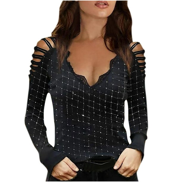 Camiseta de manga larga con hombros descubiertos y cuello en V