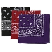 Mens 100% Cotton Multi-purpose Bandana Gift Sets | Protective Coverage| Headband| Wrap, 3 Pack - Black, Burgundy, Purple