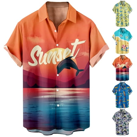 

Men s Urban Stylish Casual Short Sleeve Button Up Shirt with Pocket Button Down Hawaiian Summer Beach Printed Casual Shirts