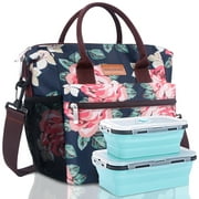 Lunch Bags for Women Insulated, Set of 2 Silicone Lunch Box, Leak Proof Large Lunch Tote Bag, Lunch Bag with Adjustable Shoulder Strap for School Office Picnic Beach