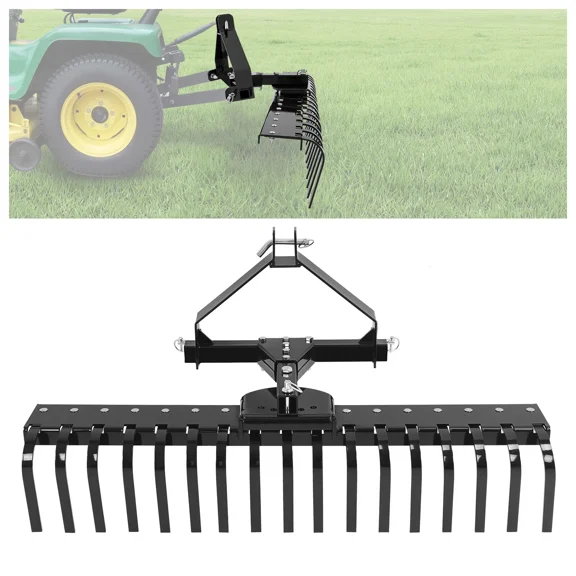 Kojem 3-Point Landscape Rake 5 FT Tow-Behind Garden Tool Grass Comb for Category-0 Tractor Hookup