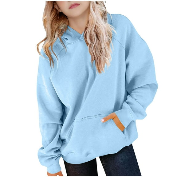 FAIWAD Girls Casual Long Sleeve Hoodies Solid Color Oversized Pocket Sweatshirt Kids Fall Winter Clothes 5-15 Years