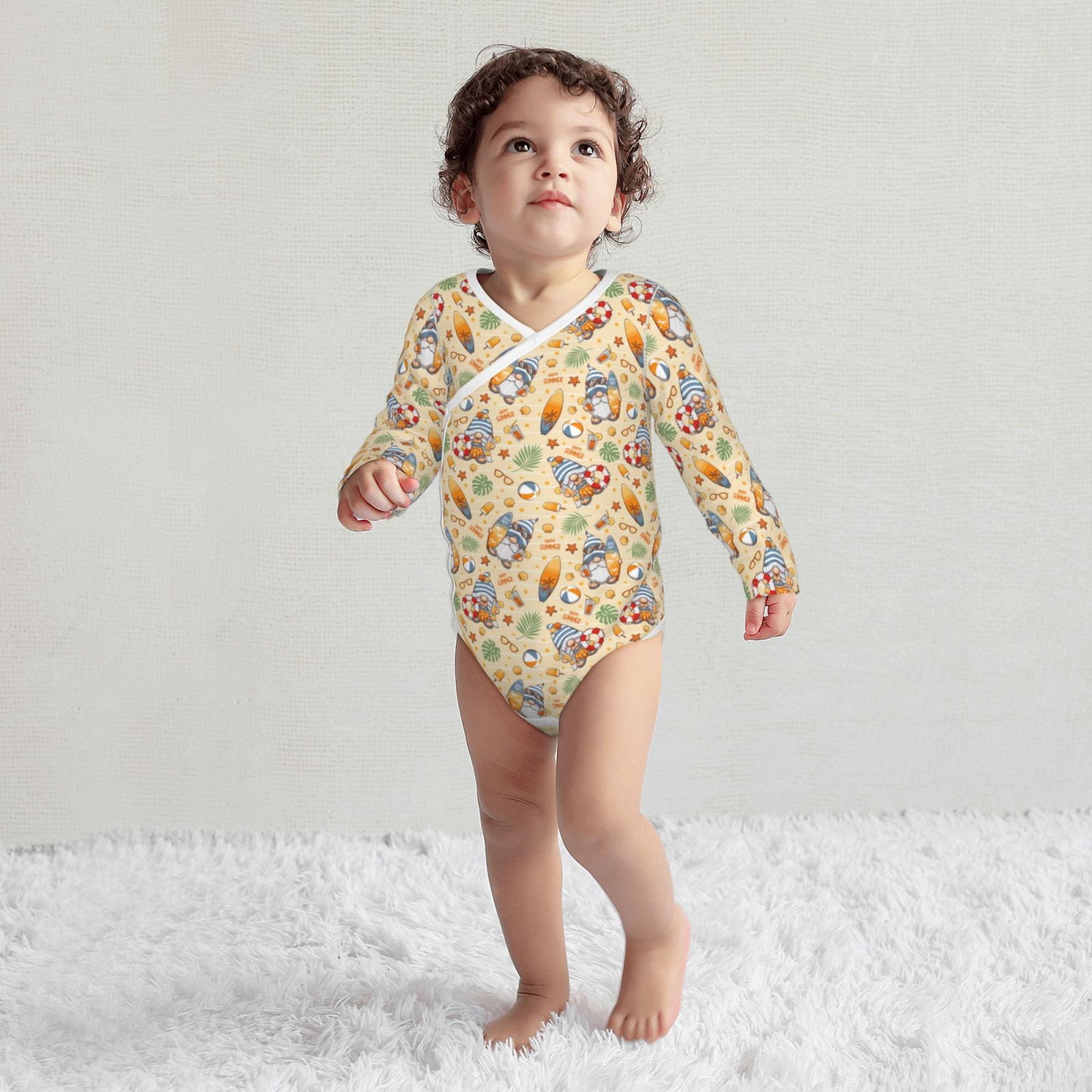 Xecao Happy Summer With Gnome Print Baby unisex-baby Cotton Long-sleeve Bodysuits-18 Months