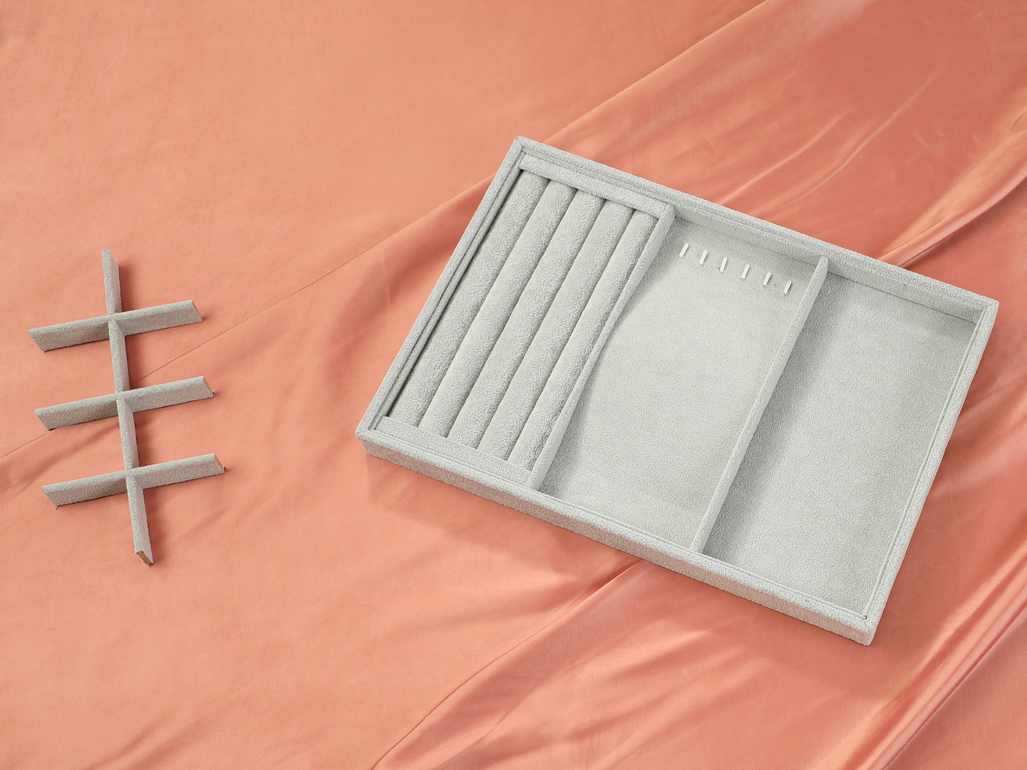 Unique Bargains Velvet Jewelry Organizer Trays with Removable Dividers Grey