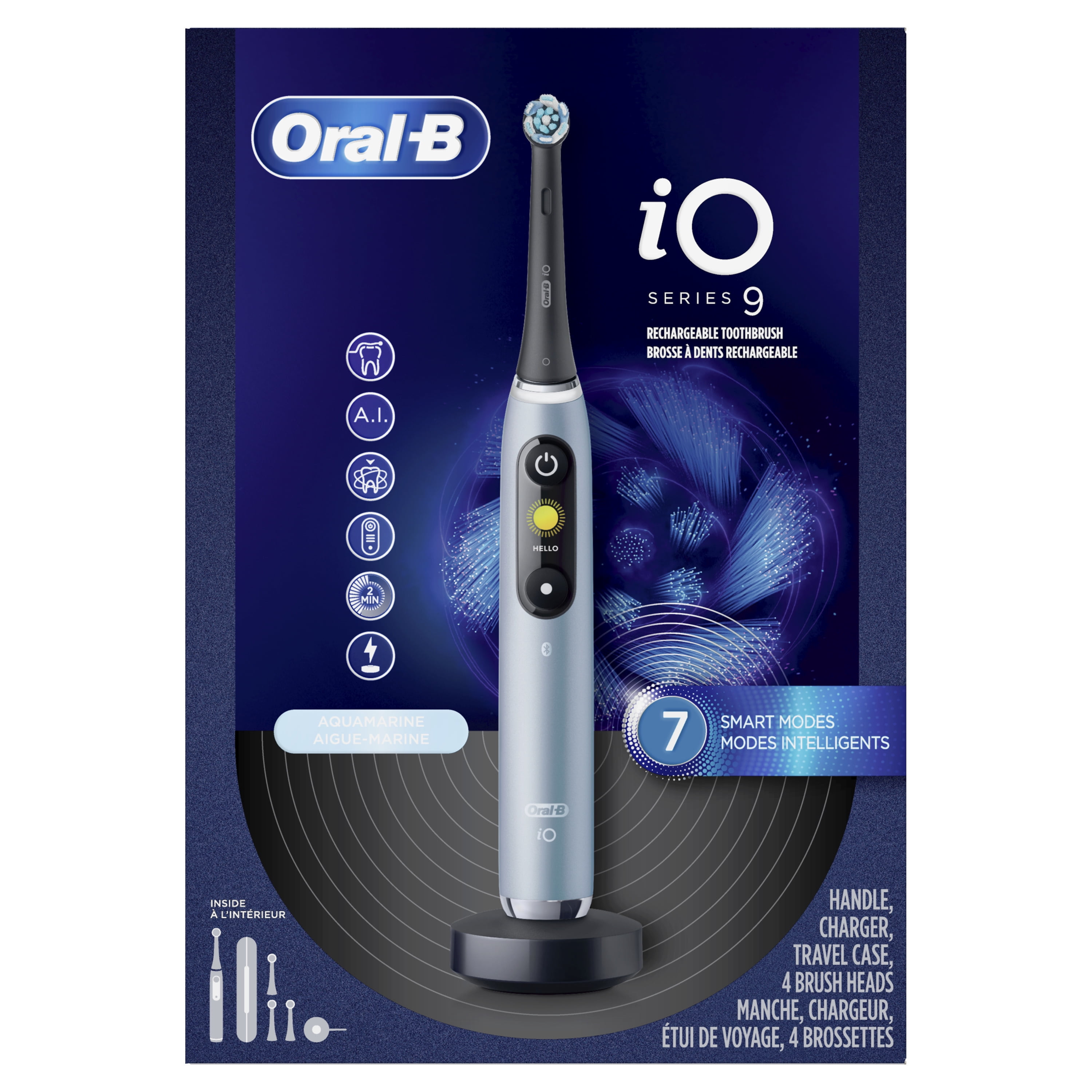 Oral-B iO Series 9 Electric Toothbrush with 4 Brush Heads, Aqua Alabaster 