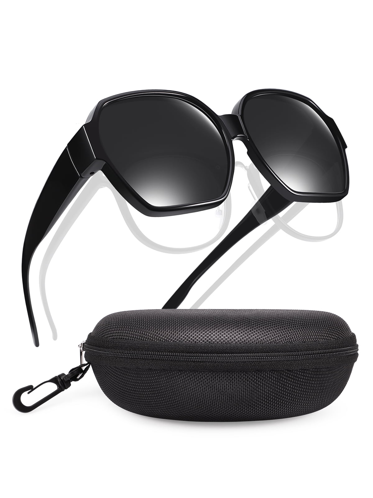 TINHAO Oversized Square Fit Over Glasses Sunglasses for Women with Hard Case, Trendy Polarized UV400 Wear Over Prescription Glasses Stylish Fashion