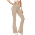 thumbnail image 4 of nerohusy Womens Gym Legging Flare Leggings with Tummy Control V Crossover High Waisted Yoga Pants Bootcut Wide Leg Beige,XXL, 4 of 9