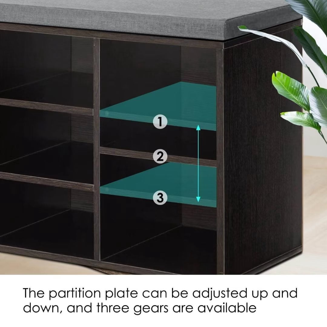 NiamVelo 3-Tier Shoe Bench Shoe Rack with 10 Compartments for Living Room, Black