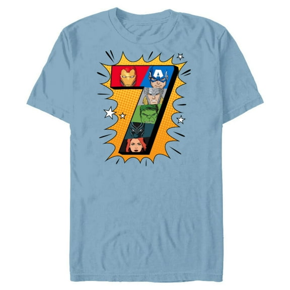 Marvel Avengers Comic Super Heroes 7th Birthday - Short Sleeve Blended T-Shirt for Adults - Customized-Ocean Blue