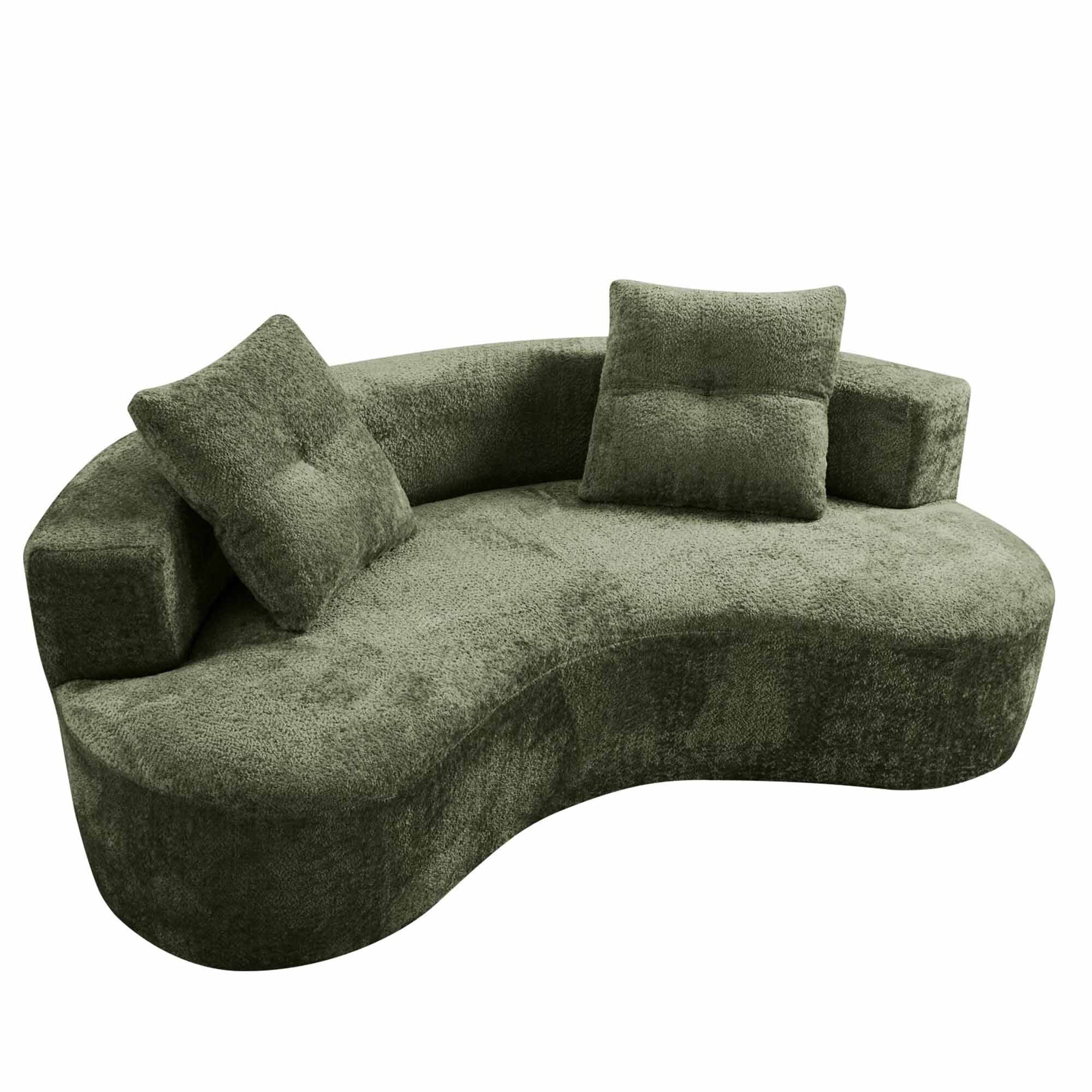 Lunale Curved Boneless Sofa, Modern 3 Seater Cloud Couch, No Assembly Required, Chenille Floor Sofa for Living Room, Green