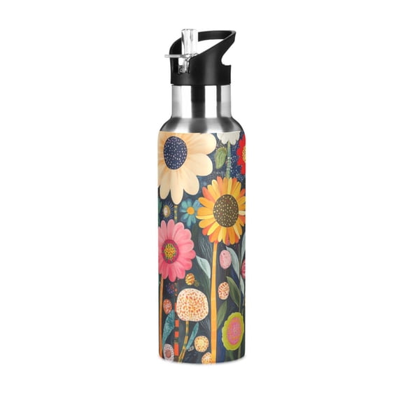 Yayeee 20oz Insulated Water Bottle Double Wall Stainless Steel with Flip Straw Lid, Large Colorful Flowers