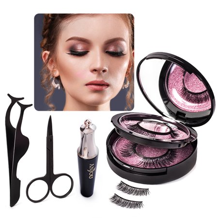 False Eyelashes, Anjou 3-Pair Magnetic Eyelashes & Eyeliner Kit for Work Wedding Cocktail Party