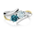 thumbnail image 2 of Gem Stone King 1.22 Cttw Sky Blue Aquamarine and London Blue Topaz and Lab Grown Diamond 2-Stone Women Crossover Ring | 925 Silver and 10K Yellow Gold | Wedding Engagement Promise Ring | Size 8, 2 of 5