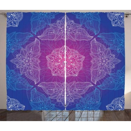 - Purple Mandala Curtains 2 Panels Set, Psyschedelic Oriental Theme Floral Pattern in Filigree Style, Window Drapes for Living Room Bedroom, 108W X 84L Inches, Magenta Night Blue White, by Ambesonne