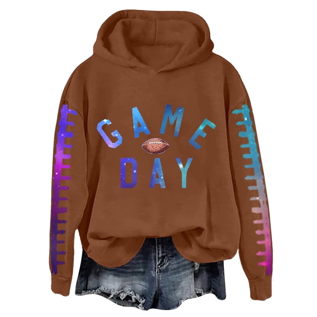 WZXFASHION Chandail en Molleton de Football pour Femmes Imprimé Graphique Dimanche Décontracté Manches Longues Col Rond Chandail Automne 2025 jusqu'à 50 % de Réduction Chandails à Capuchon pour Hommes Fermeture à Glissière
