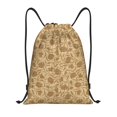thumbnail image 1 of Xecao Brown Flowers Pattern Sports Drawstring Backpack - String Swim Gym Bag with Wet Proof Pocket for Women&Men-Small, 1 of 6