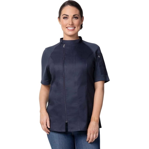 Chef Works Varkala Women's Chef Coat, Cool Vent Zippered Chef Jacket with Pockets, Gray, 2XL