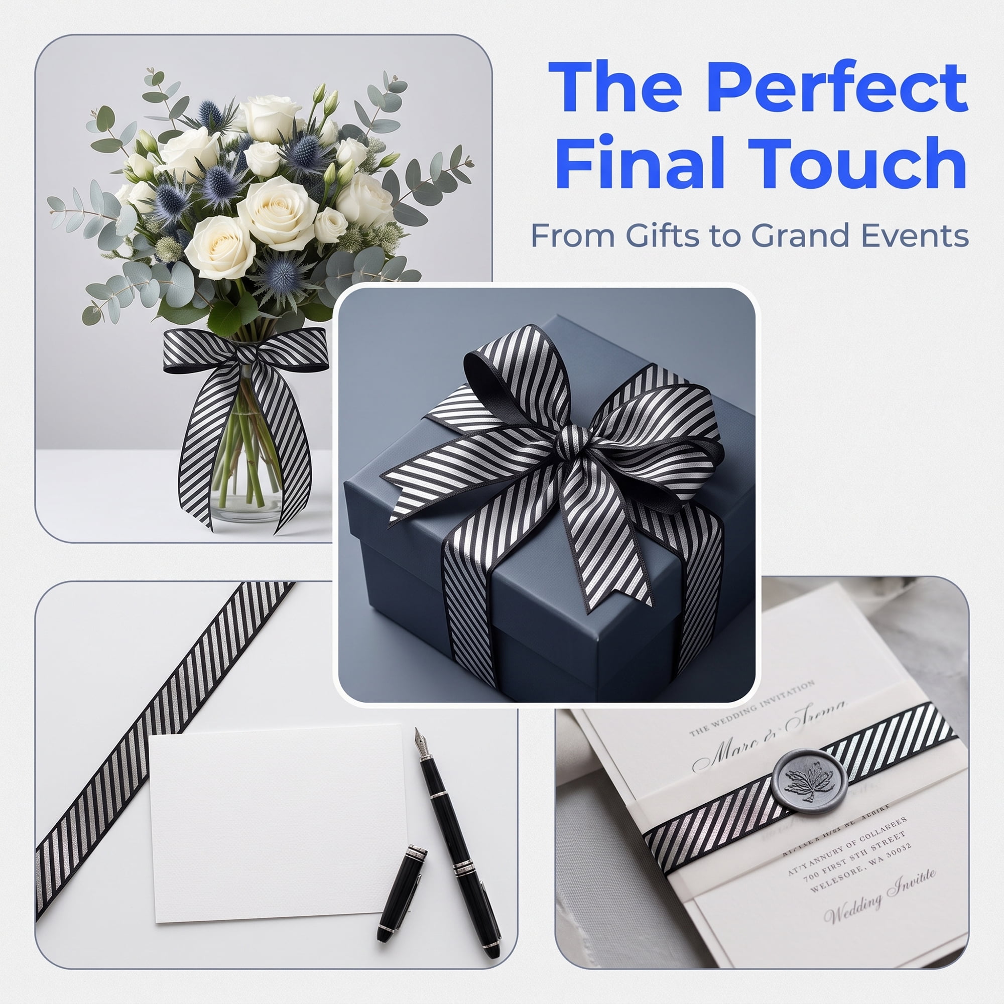 Unique Bargains Elegant Star Pattern Fabric Ribbon for Creative Presentations Silver