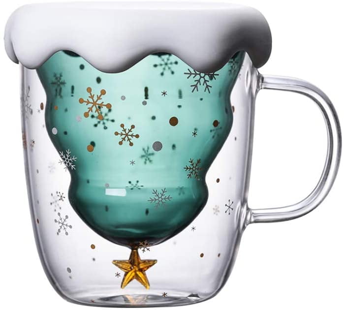 280ML Glass Milk Mug Double Wall Cartoon Teacup Drinking Cup Coffee Mug for Home 