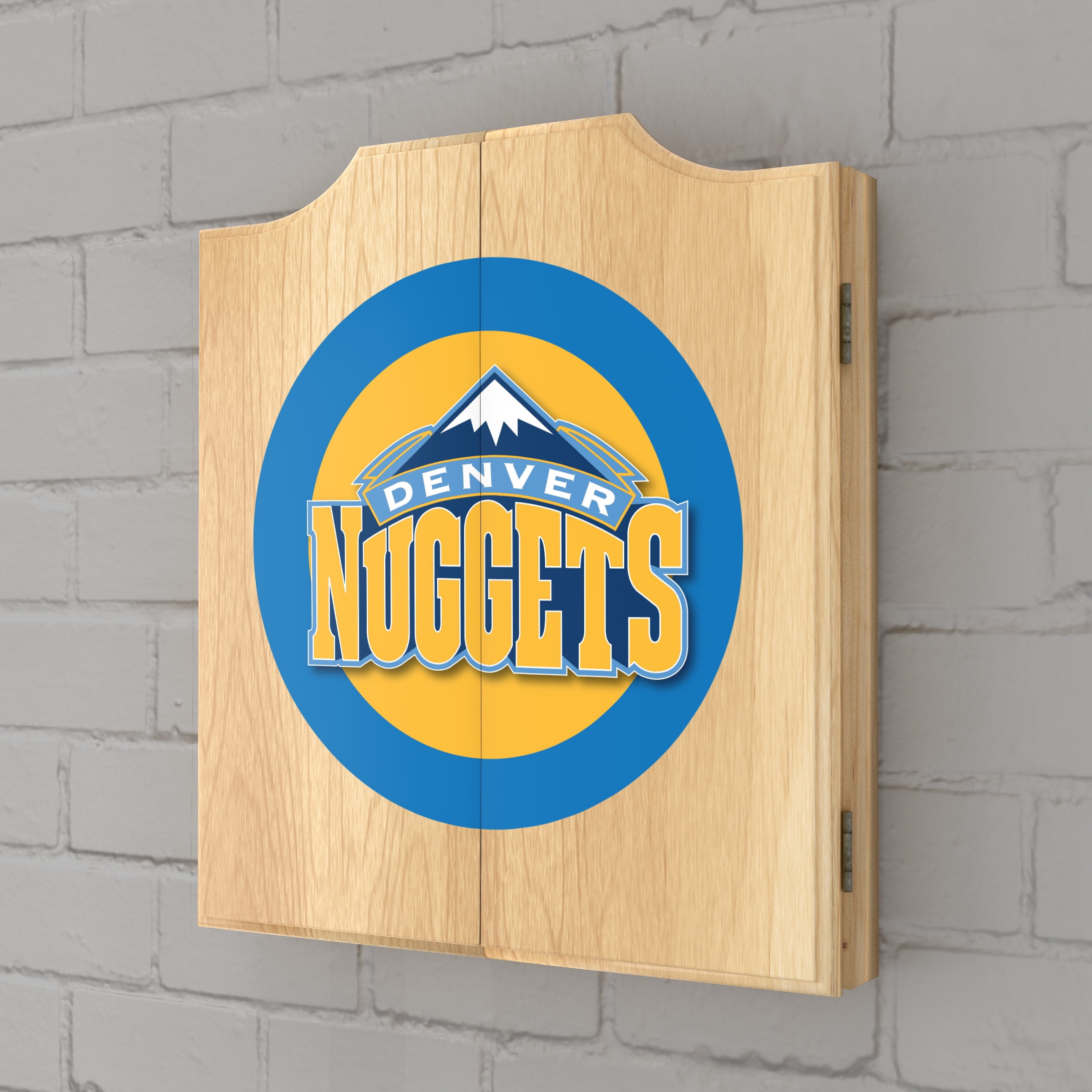 Denver Nuggets Logo Dart Board Cabinet Set with 6 Steel Tip Darts