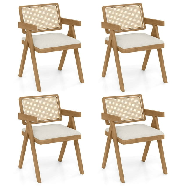 Costway Set of 4 Rattan Accent Chairs Dining Chairs Modern Living Room Chairs White