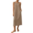 thumbnail image 5 of QUNYINEY Sleeveless Sundresses for Women Plus Size Cotton Linen Midi Casual Solid Tank Dress Beach Crew Neck with Pockets Drop Shoulder Loose Fit Dresses, 5 of 9