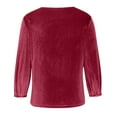 thumbnail image 4 of Women's Velvet Tops Dressy 3/4 Sleeve Drape Ruched T-Shirt Basic Velour Blouse Casual Solid Color Tee Shirt, 4 of 5