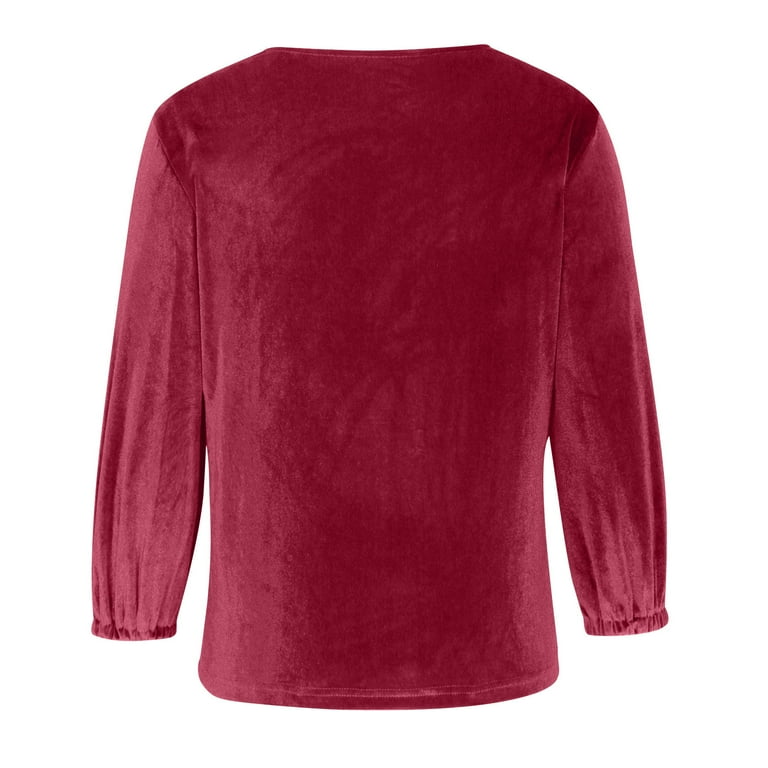 Luxalzxs Velvet Tops for Women Long Sleeve Solid Color Gold Velvet