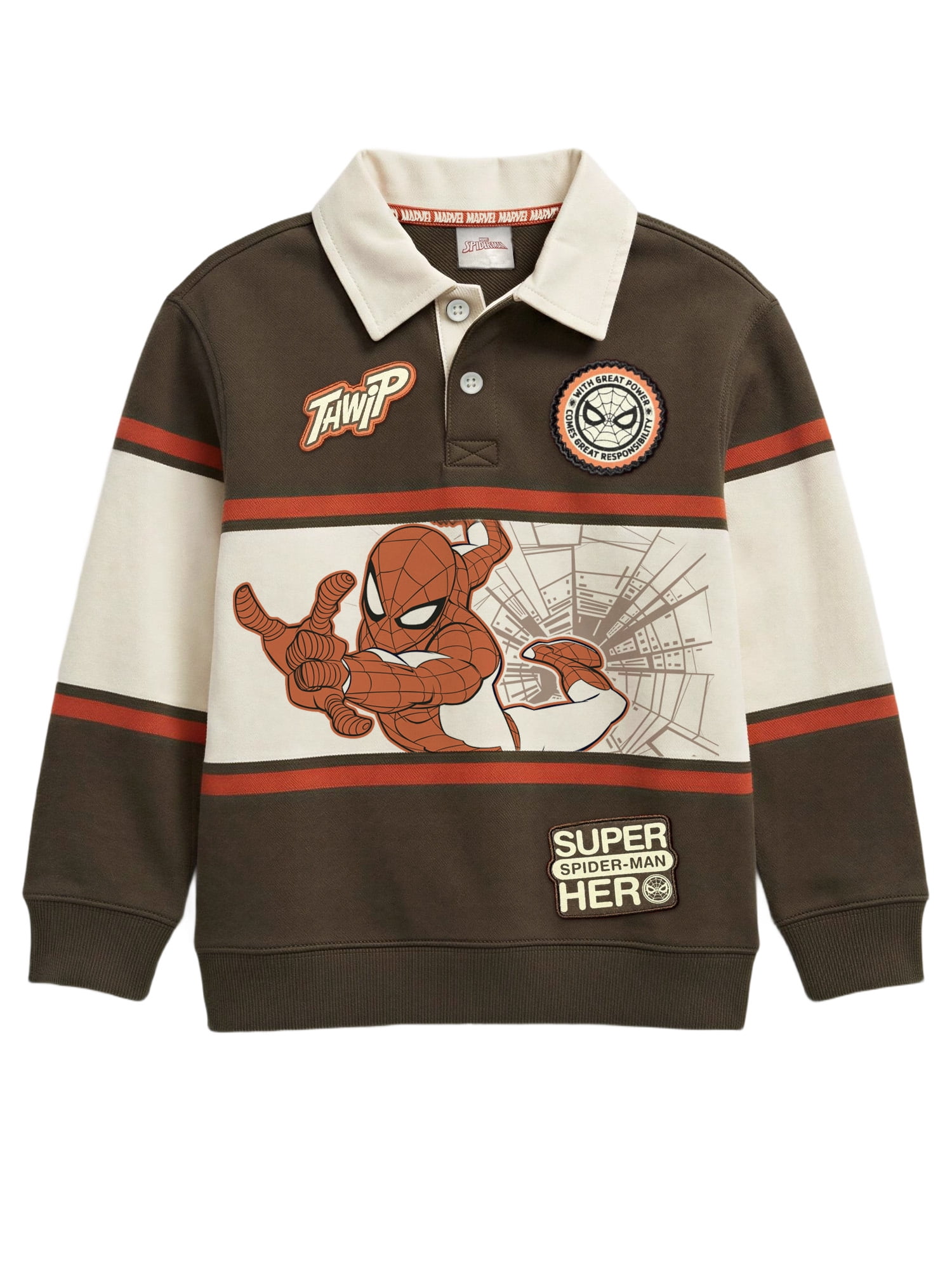 Spiderman Toddler Boy Long Sleeve Rugby Shirt, Sizes 12M-5T