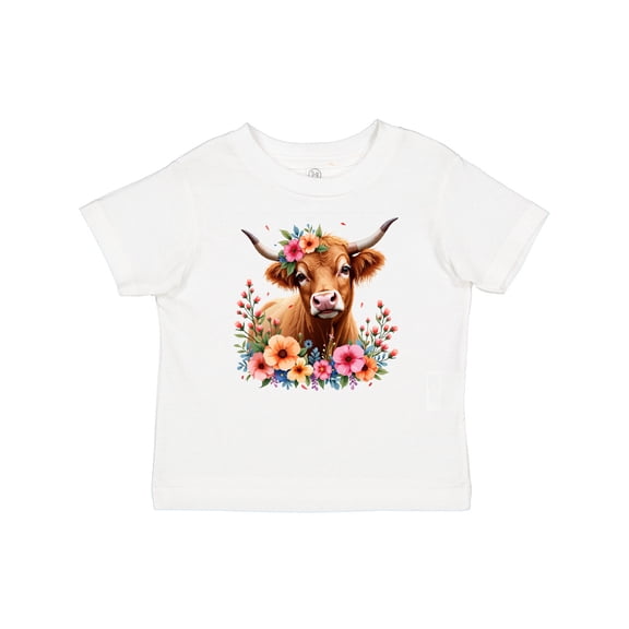 Inktastic Cute Highland Cow with Roses Floral Scottish Farm Western Boys or Girls Toddler T-Shirt