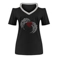 thumbnail image 4 of Pompotops Mode Femme Été Col en V Manches Courtes Blouse Épaules Dénudées T-Shirt Imprimé Décontracté, 4 of 5
