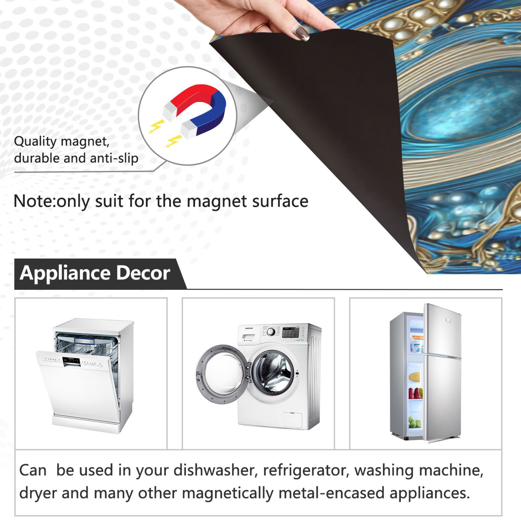Dishwasher Magnetic Refrigerator Magnet Cover Sticker Home Decorative 23"x26" Blue Agate