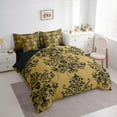 thumbnail image 3 of jejeloiu Vintage Damask Floral 7pcs Bedding Comforter Set,Gothic Skull Queen Bedding Sets,Yellow Black Queen Sheet Sets For Men Women,Breathable Bedroom Decorative Reversible, 3 of 8