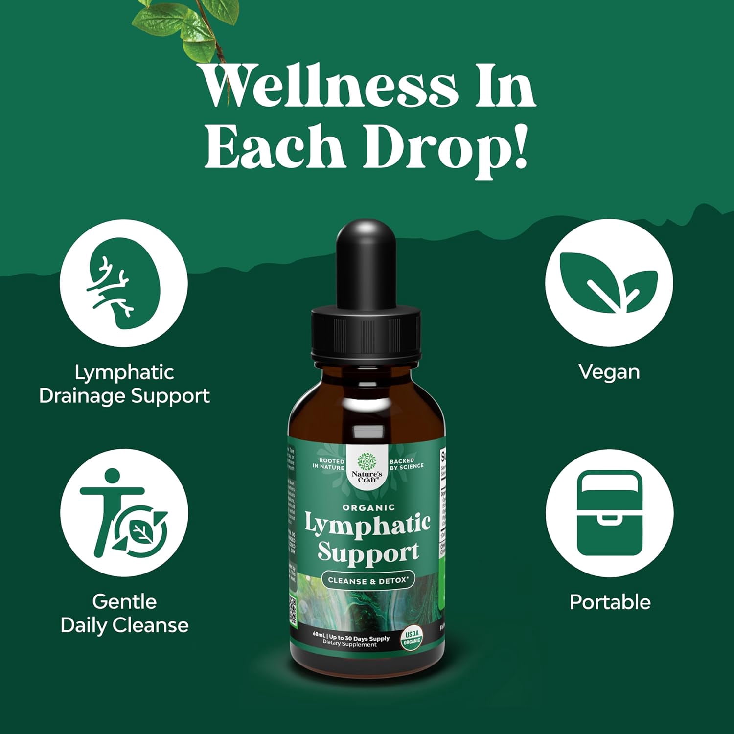 Natures Craft Organic Lymphatic Support Drops, Immune & Lymphatic Support Supplement, 2oz