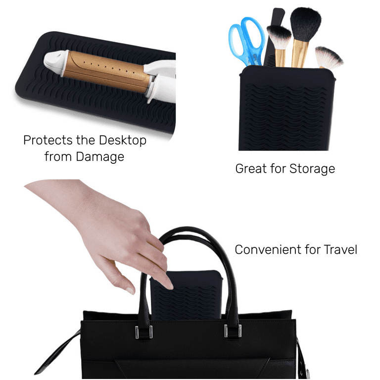 Hair Tools Travel Bag and Heat Resistant Mat for Flat Irons, Black