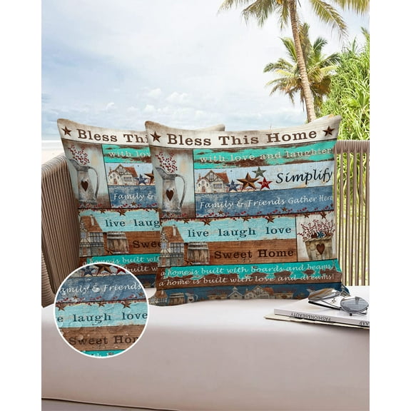 Outdoor Throw Pillow Cover American Farm Country Star Berry Waterproof Cushion Covers 2 Pack Vintage Watercolor Wood Grain Pillow Cases Home Decoration for Patio Garden Couch Sofa
